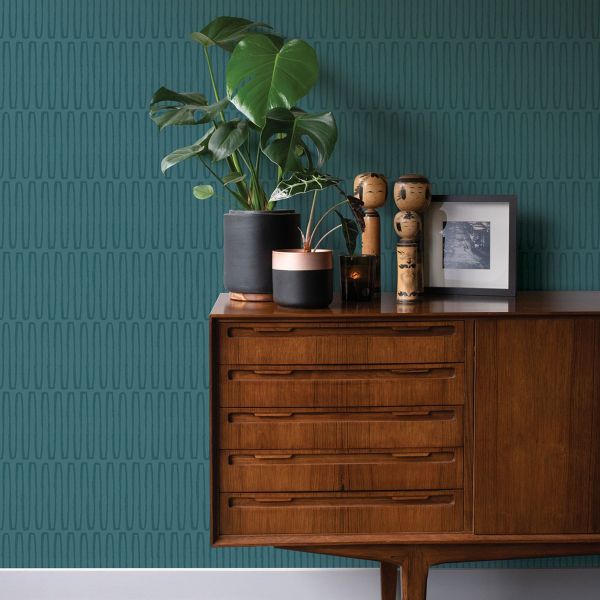 Lars Retro Wave Vinyl Wallpaper Teal by Fine Decor 